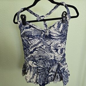 Tropical Print Women's One Piece Swimsuit in Blue and White